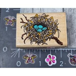 Inkadinkado Birds Nest Eggs 2426 Tree Branch Rubber Stamp Wood #U83